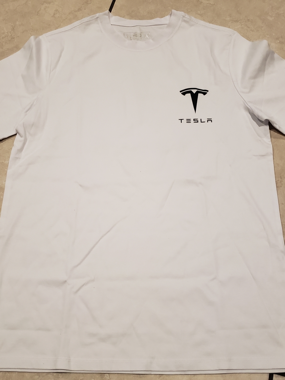 Tesla White Short-Sleeve Tee with Black Logo